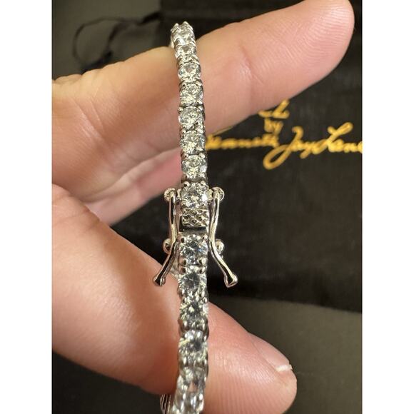 Kenneth Jay Lane CZ Thin Cubic Zirconia & Rhodium Tennis Classic Bracelet - Picture 4 of 7